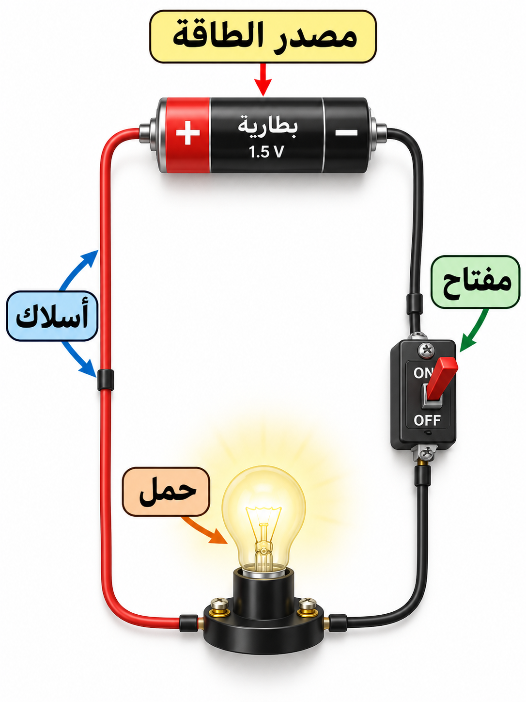 صورة توضيحية: مكونات الدائرة الأساسية