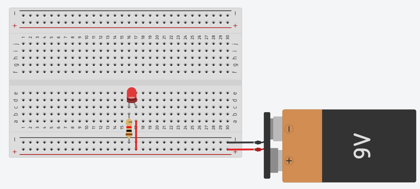 صورة توضيحية: مثال 1 — تشغيل LED بدون Arduino