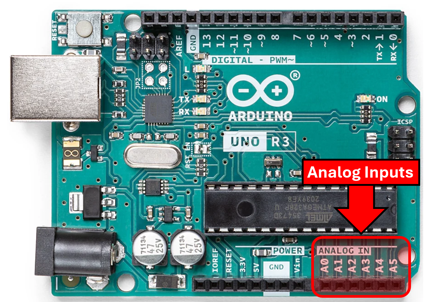 صورة توضيحية: المنافذ التناظرية Analog Inputs
