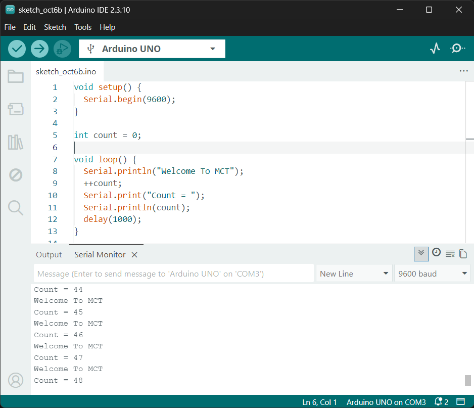لقطة Arduino IDE مع إبراز Serial Monitor وظهور نصوص وقيم داخله
