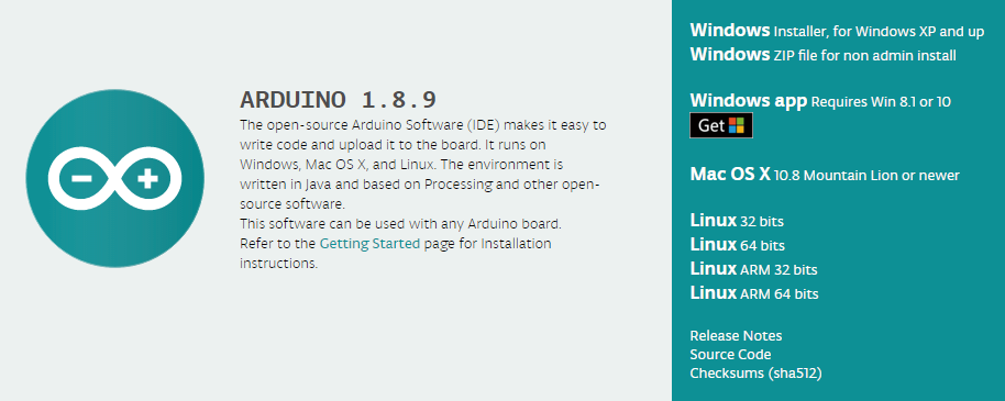 صفحة تنزيل Arduino IDE