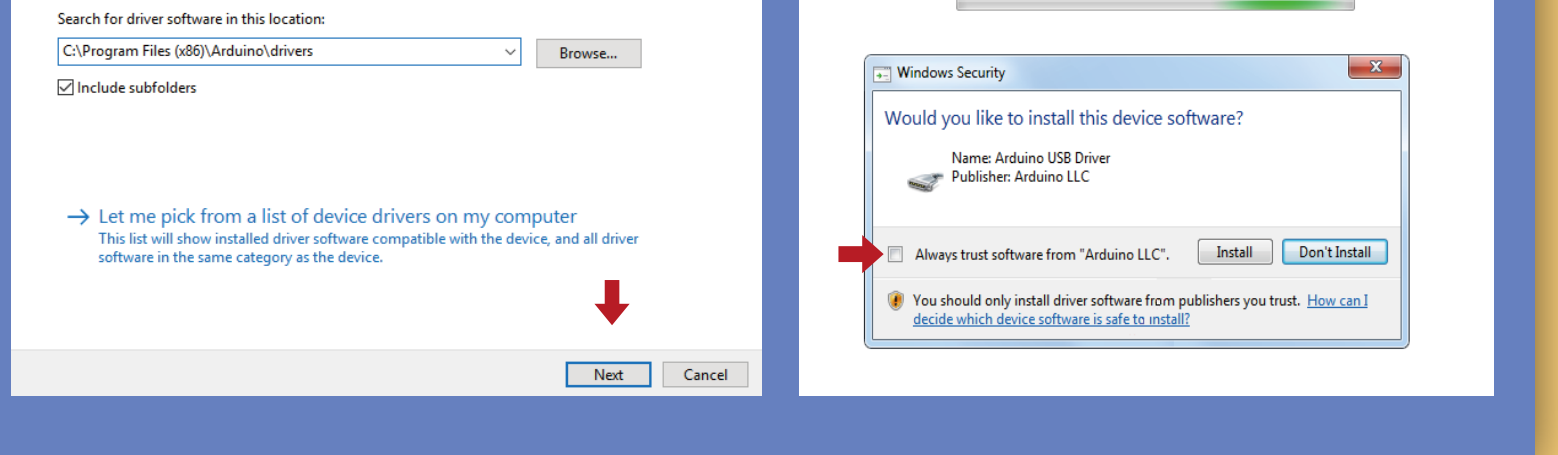 اختيار مجلد drivers ونافذة تثبيت جهاز USB