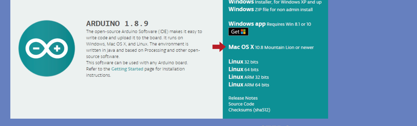 صفحة اختيار تنزيل Arduino لنظام Mac