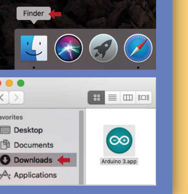 Finder وحزمة Arduino في مجلد التنزيلات