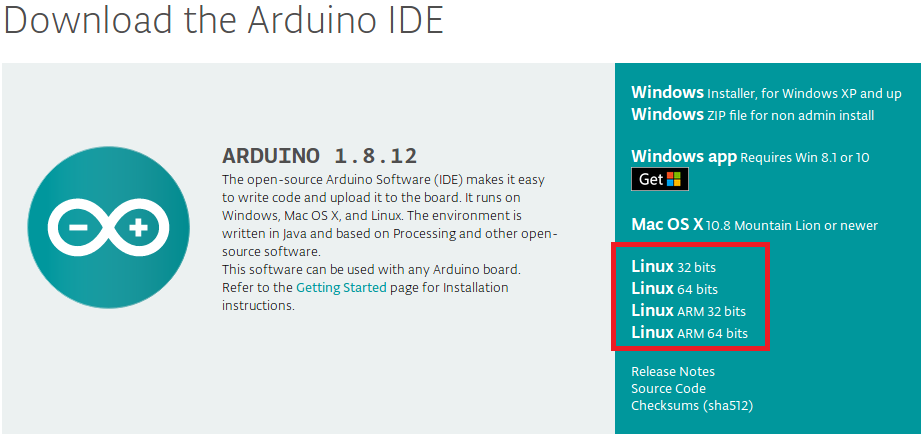 صفحة تنزيل Arduino وإصدارات Linux