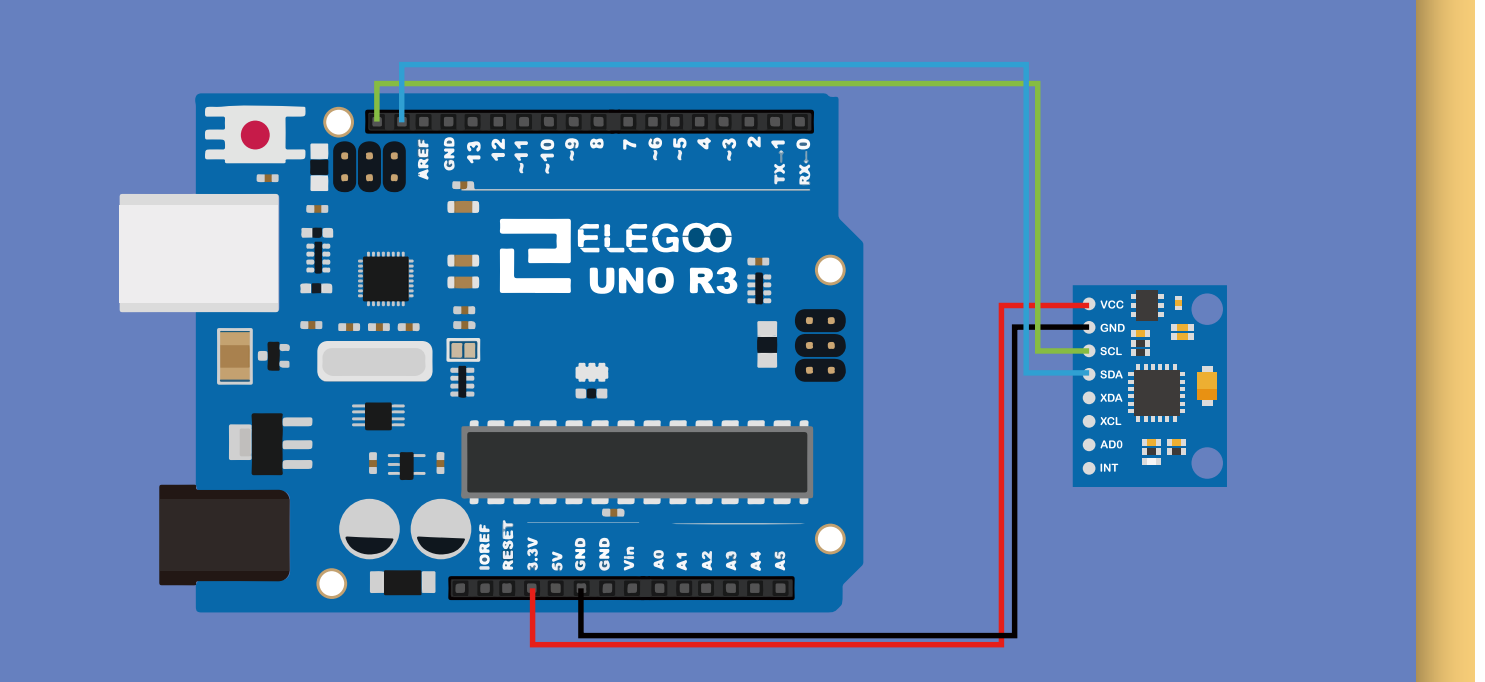 توصيل وحدة القياس بالقصور الذاتي (MPU-6050 Module) بلوحة أردوينو (UNO R3 Board)