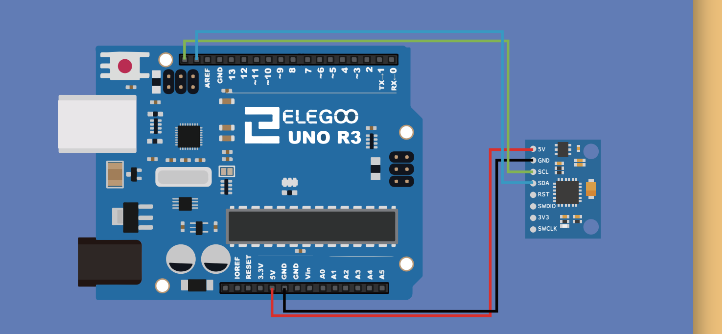 توصيل وحدة القياس بالقصور الذاتي (QMI-8658 Module) بلوحة أردوينو (UNO R3 Board)