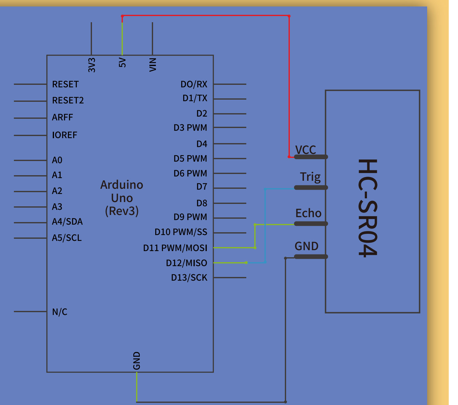 المخطط الكهربائي لوحدة حساس الموجات فوق الصوتية (Ultrasonic Sensor Module HC-SR04)