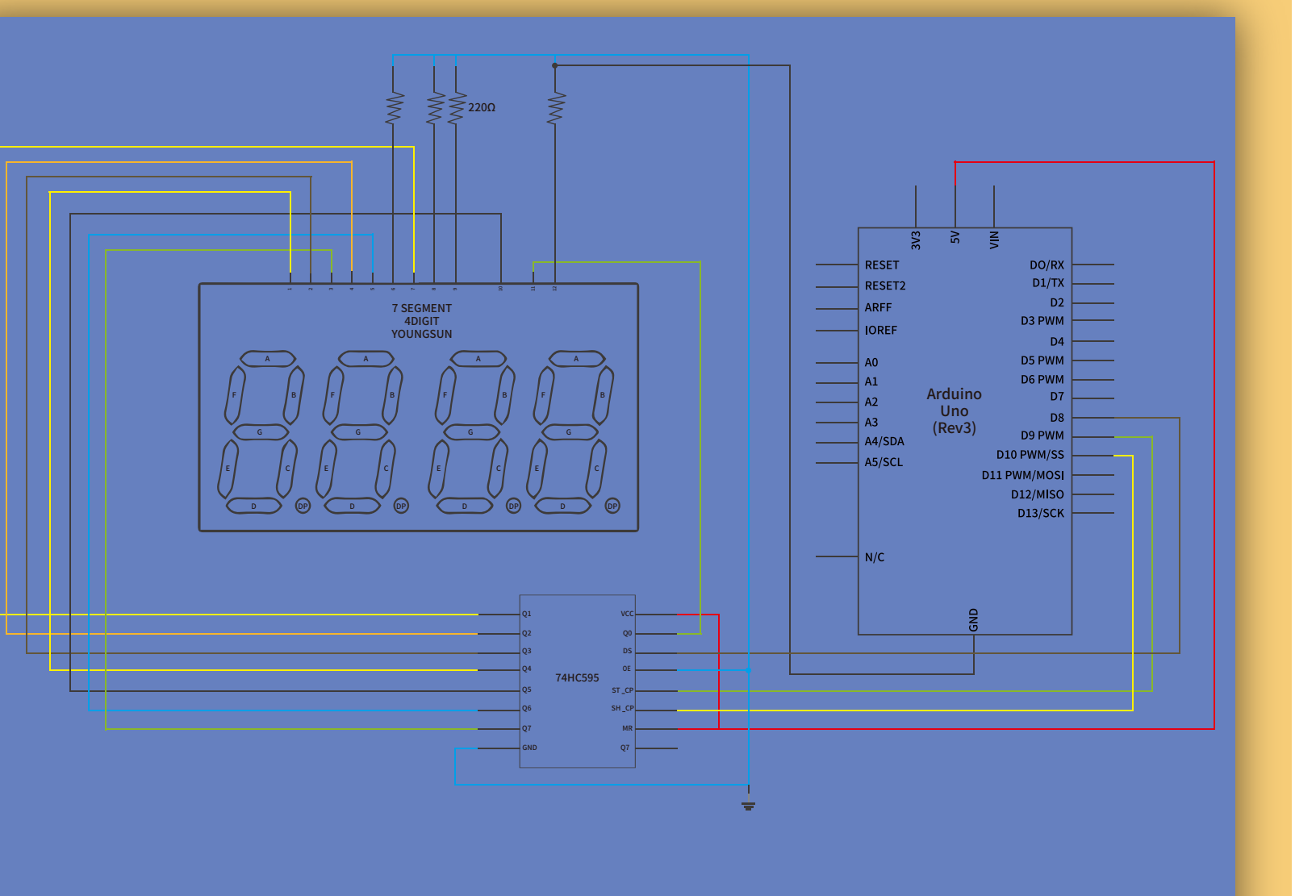 المخطط الكهربائي لشاشة الأربع خانات (4 Digit 7-Segment Display)