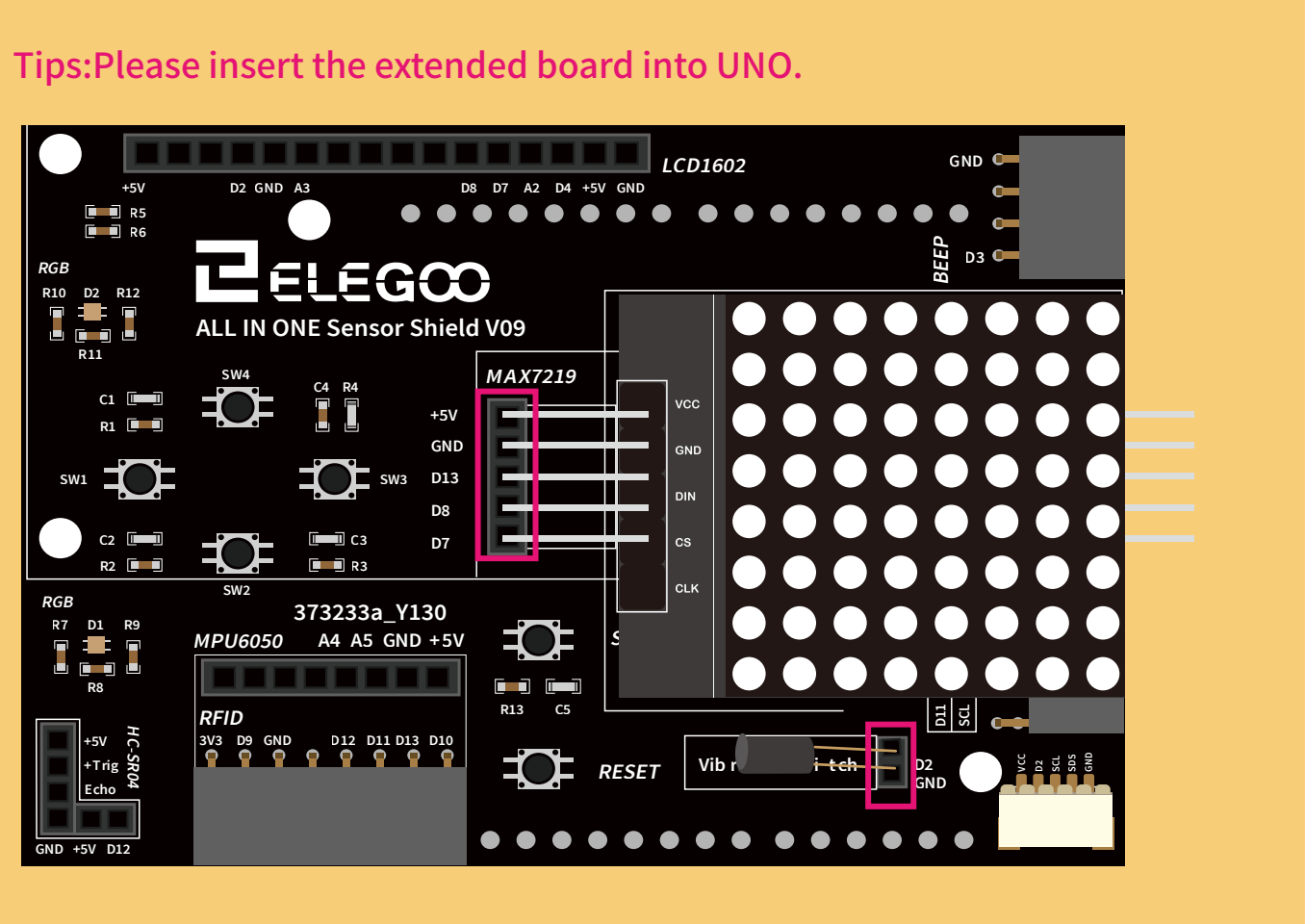 توصيل MAX7219 بلوحة الحساسات (ALL IN ONE Sensor Shield)
