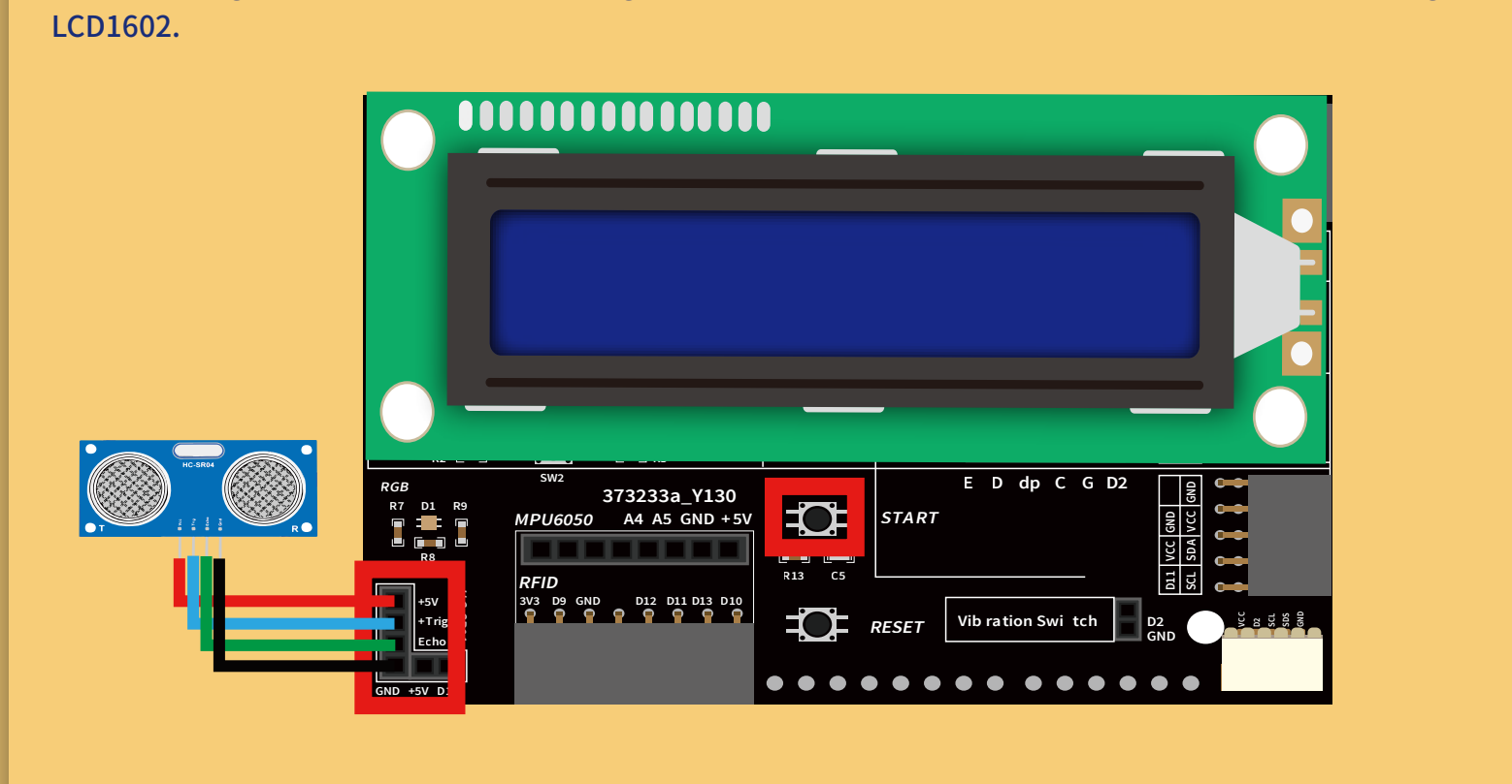 توصيل الشاشة وحساس المسافة (Ultrasonic Module) ولوحة التوسعة