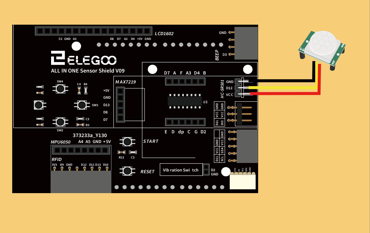 توصيل حساس الحركة (PIR Motion Sensor) بلوحة التوسعة و RGB